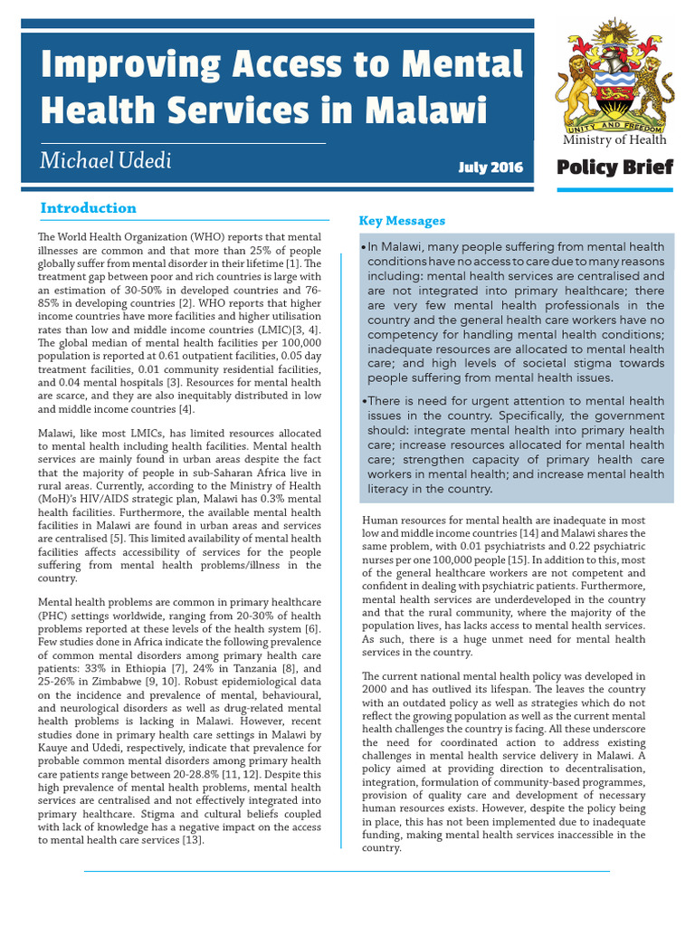 Improving Access To Mental Health Services in Malawi | PDF | Mental ...