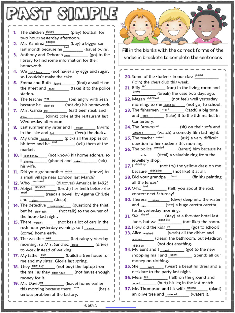 Past Simple Tense Esl Printable Gap Fill Exercise Worksheet | PDF