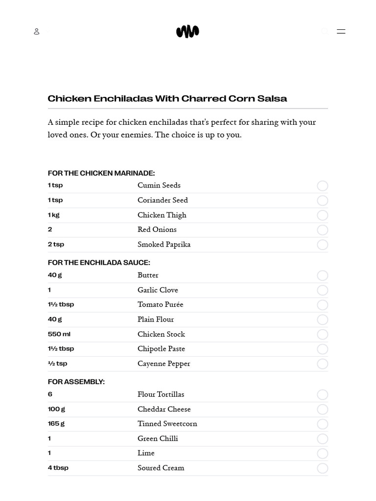 Mob - Chicken Enchiladas With Charred Corn Salsa | PDF | Foods | Asian ...