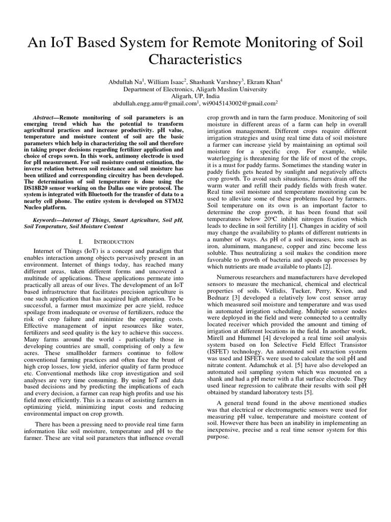 An IoT Based System For Remote Monitorin | PDF | Soil | Internet Of Things