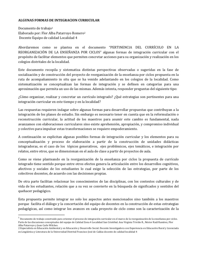 Ejemplos de Integración Curricular | PDF | Plan de estudios | Aprendizaje