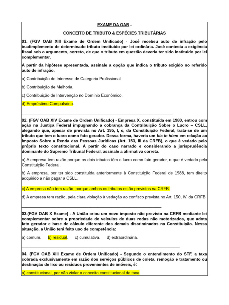 Tributos e Limitações no Exame da OAB | PDF | Impostos | Constituição