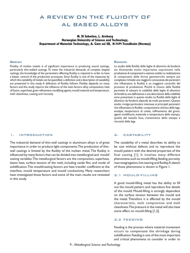 A Review On The Fluidity of Al Based Alloys | PDF