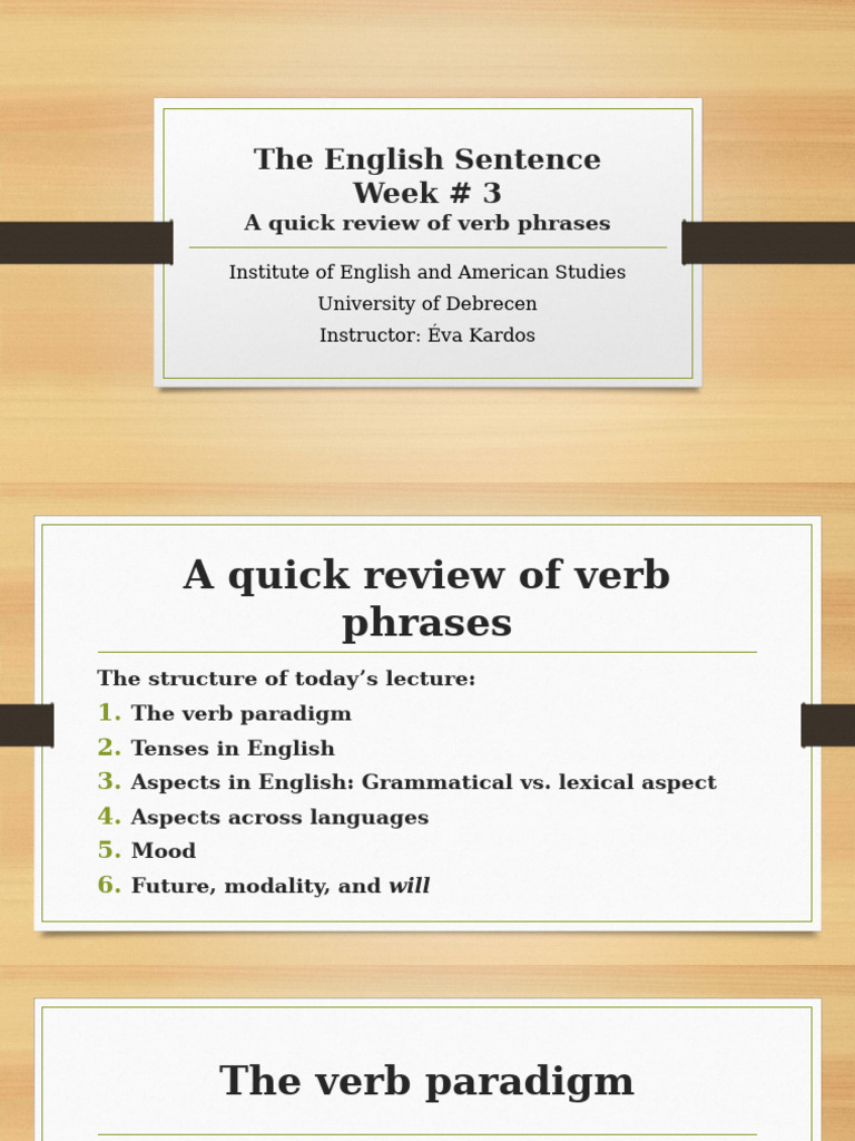 The English Sentence - VP | PDF | Grammatical Tense | Verb