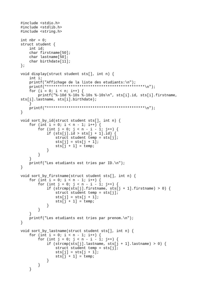 Gestion des étudiants en C | PDF | Programmation informatique