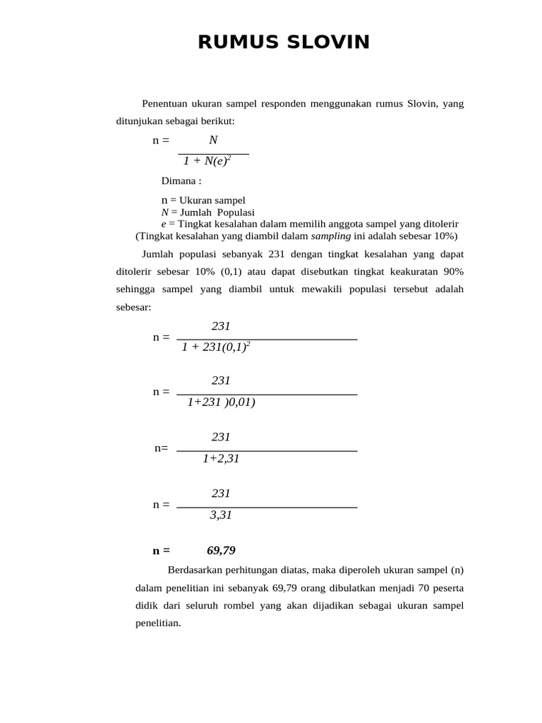 Ukuran Sampel Menggunakan Rumus Slovin | PDF