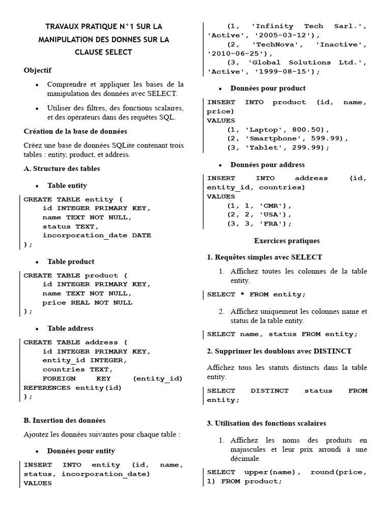 Manipulation de données SQL avec SELECT | PDF | Données informatiques ...