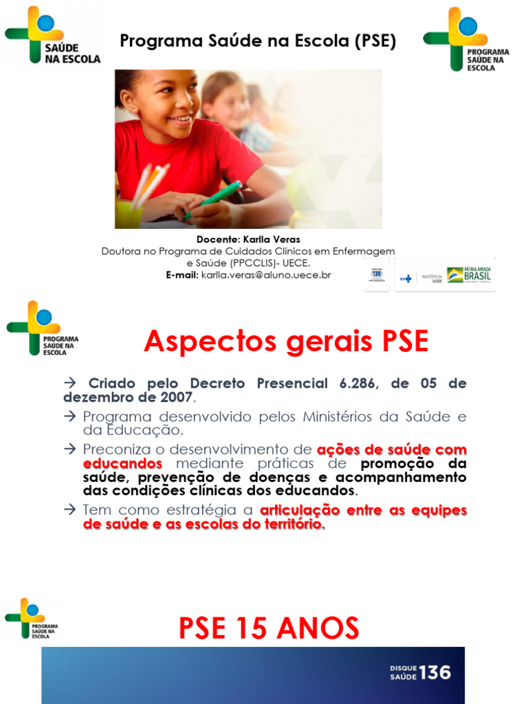 Aula Pse Programa Saúde Na Escola PDF | PDF | Brasil | Desenvolvimento ...