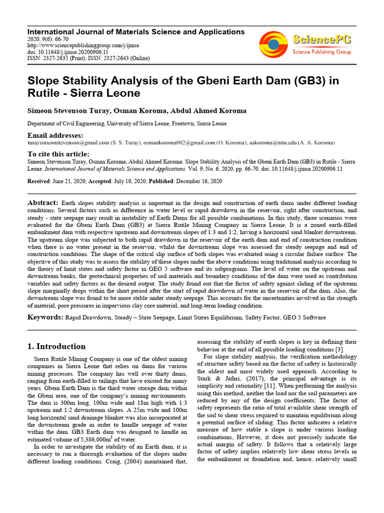 Slope Stability of Gbeni Earth Dam Analysis | PDF | Soil Mechanics | Dam
