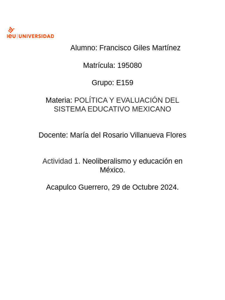 Neoliberalismo y Educación en México | PDF | México | Neoliberalismo