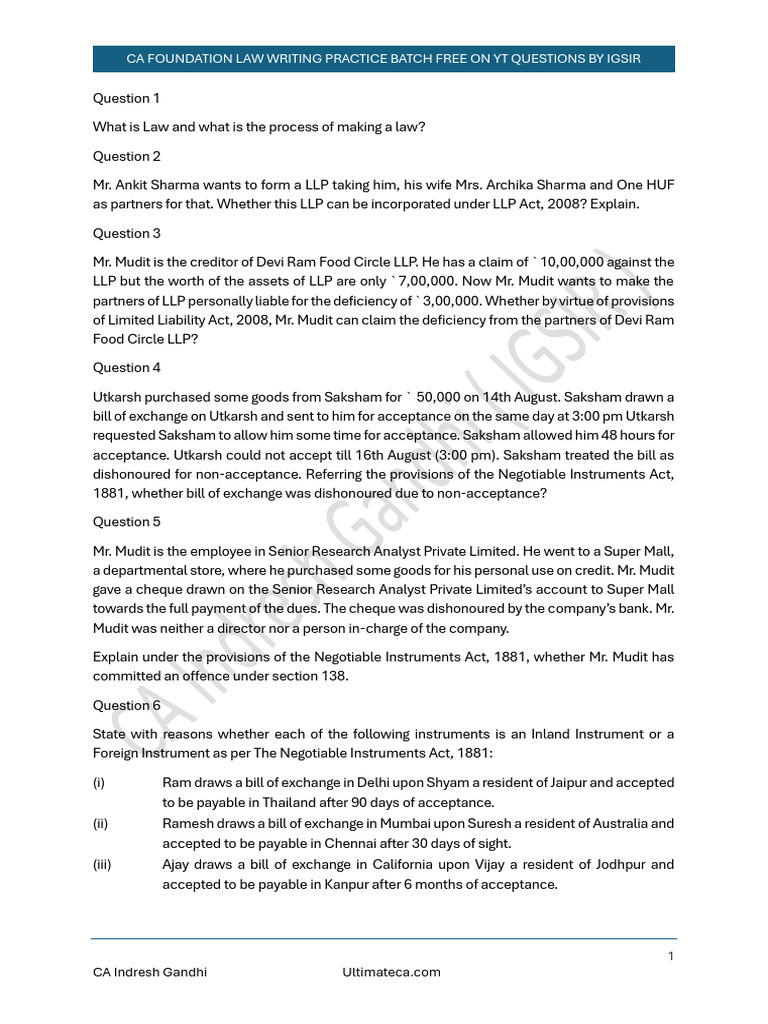 Irf Llp Nia Questions Pdf Negotiable Instrument Limited Liability