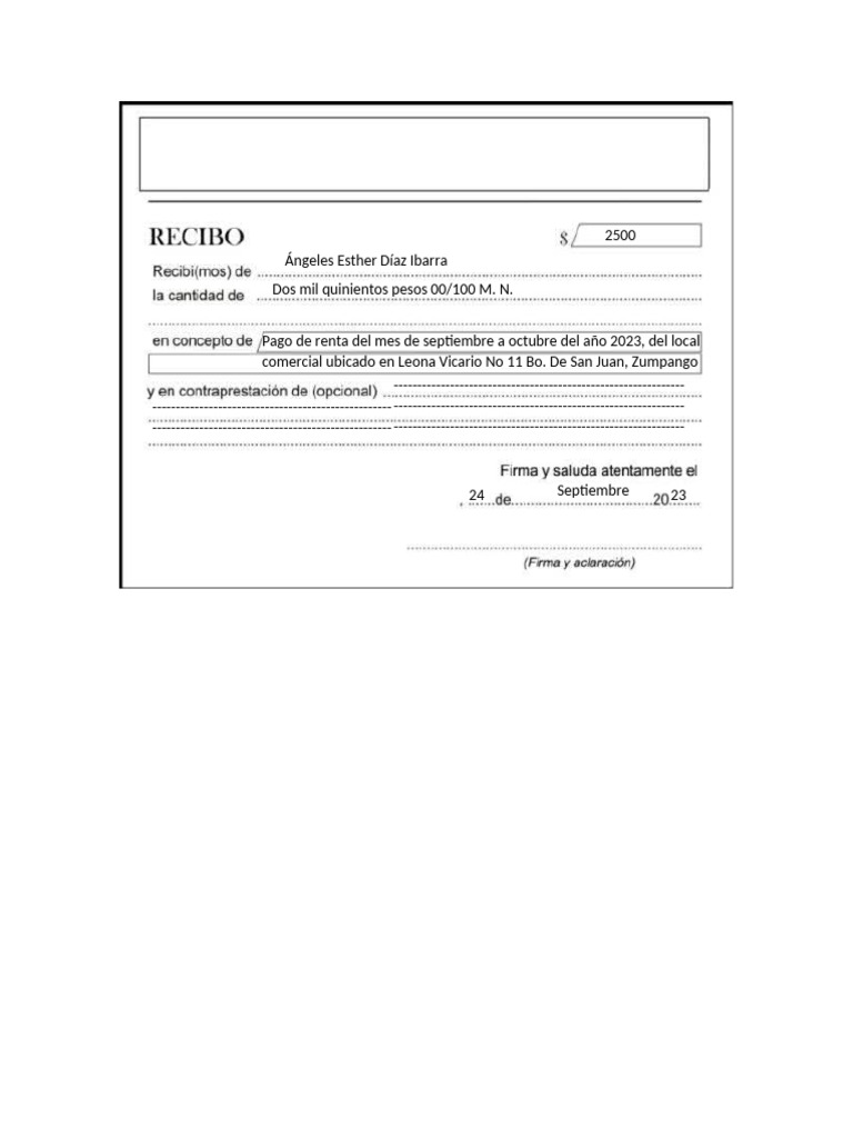 Recibo Pago de Renta Septiembre | PDF