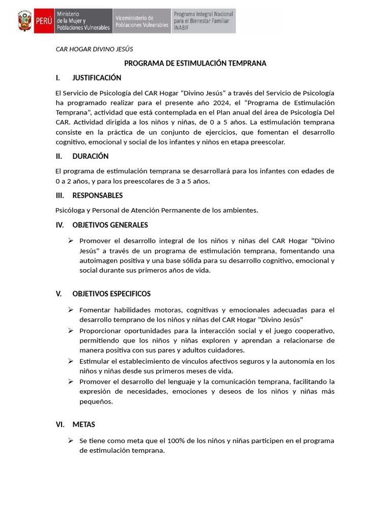 Programa de Estimulación Temprana 2024 | PDF | Las emociones ...