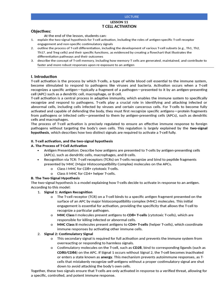 T-Cell Activation and Differentiation Guide | PDF | T Cell | Immune System