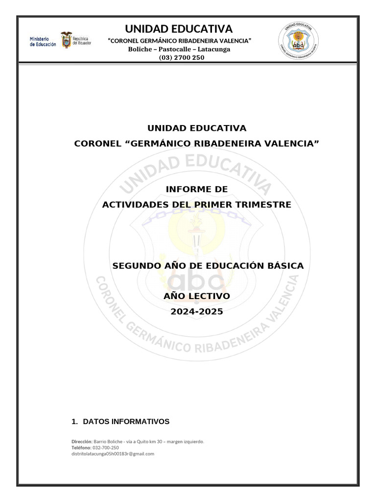 Informe Actividades Primer Trimestre EGB | PDF