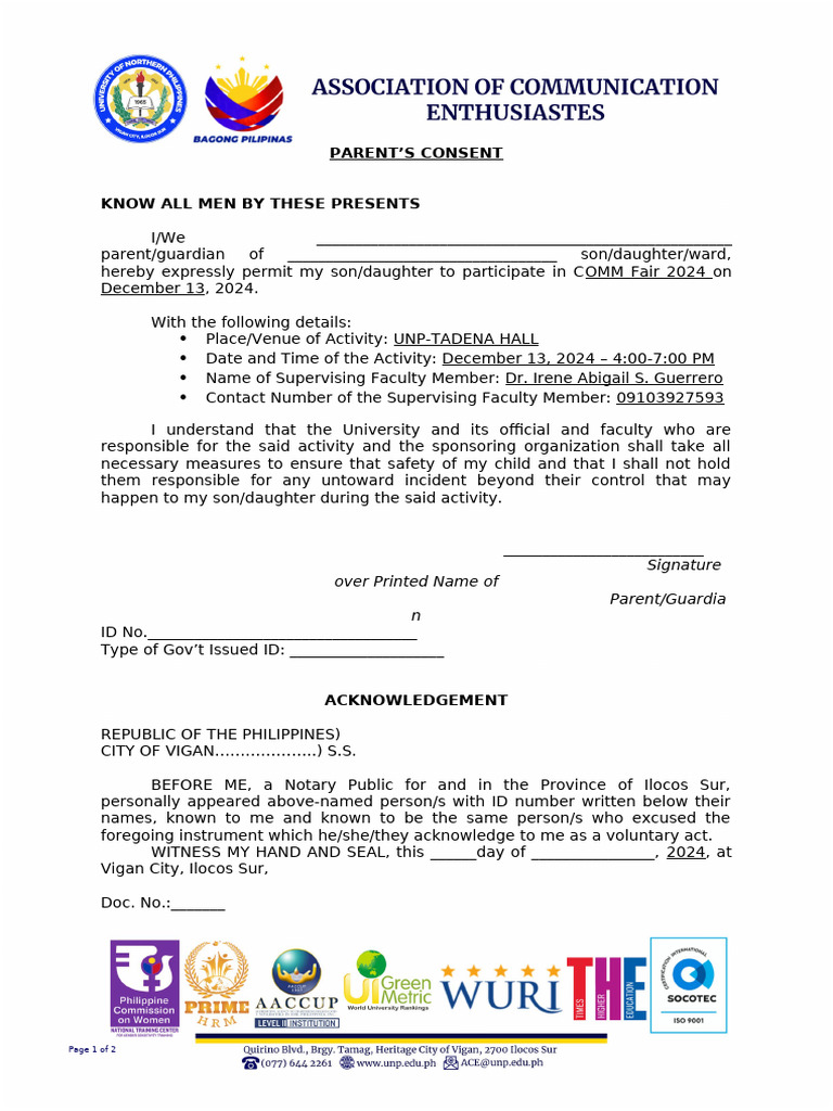 ACE Parents Consent Form | PDF