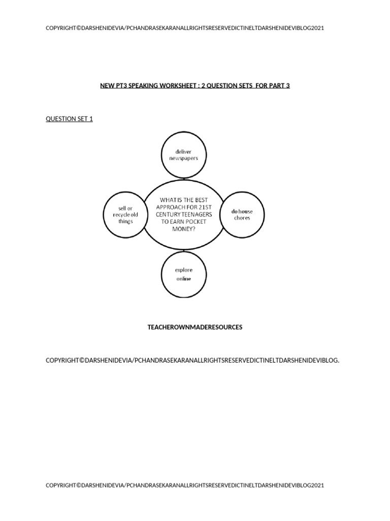 New pt3 speaking worksheet 2 sets of part 3 questions pdf