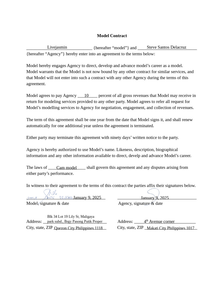 Model Contract | PDF