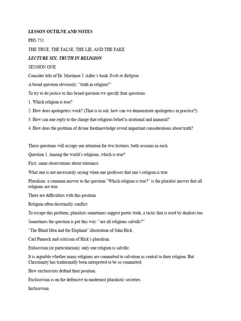 TFLF - Lecture 6 | PDF | Religious Pluralism | Theology