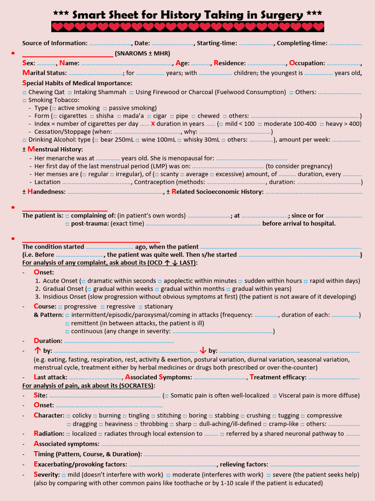 Surgery History Taking Template | PDF | Edema | Paresthesia