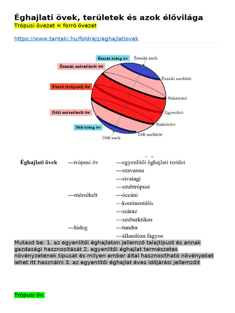 Éghajlati Övezetek És Azok Élővilága | PDF
