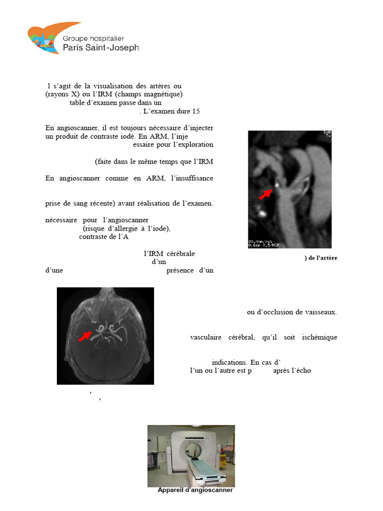 Angioscanner et ARM : Visualisation cérébrale | PDF | Accident ...