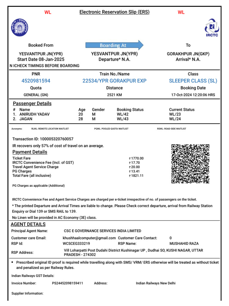 IRCTC E-Ticket Details | PDF | Identity Document | Payments