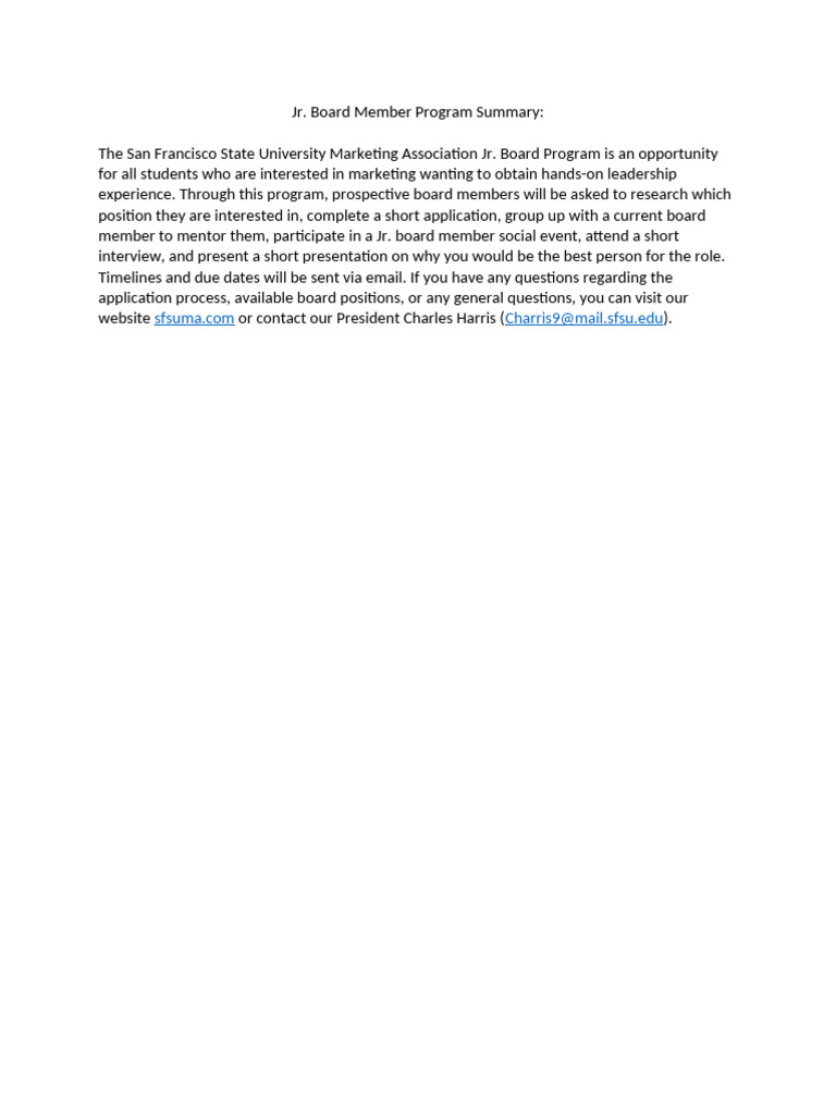 Jr. Board Member Program Summary | PDF