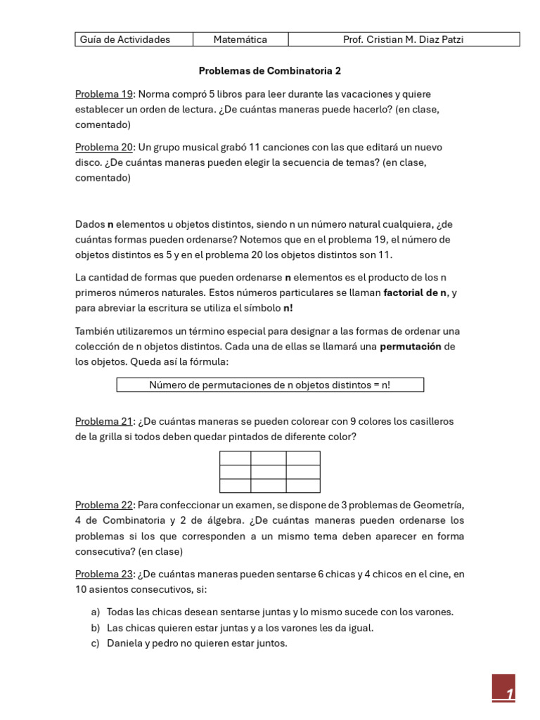 Problemas de Combinatoria Avanzada | PDF | Combinatoria | Matemáticas