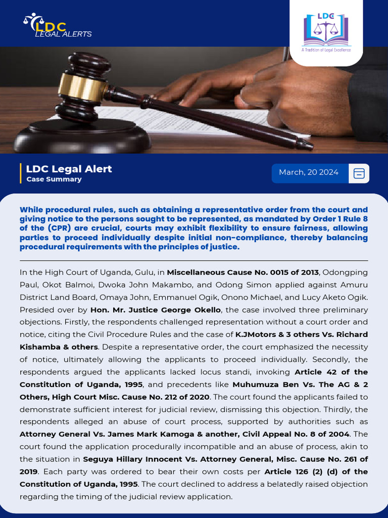 Uganda High Court Land Case Summary | PDF | Standing (Law) | Precedent