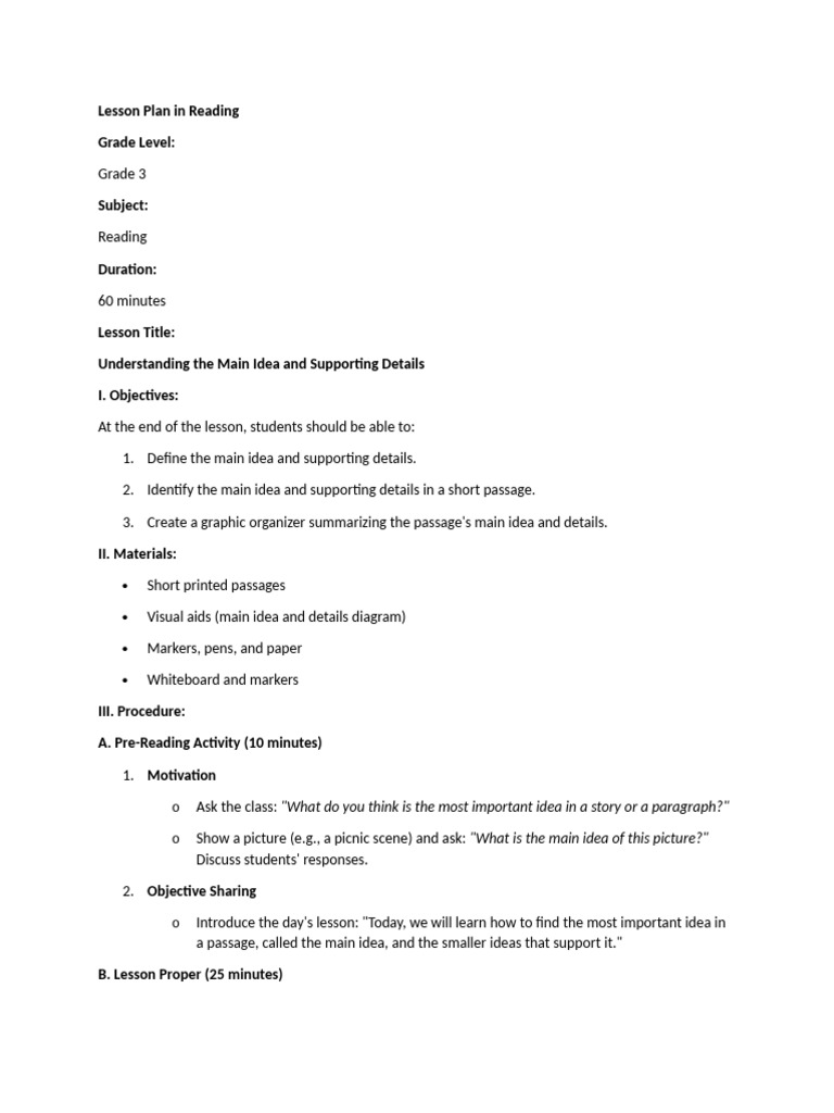 Lesson Plan in Reading | PDF | Lesson Plan | Psychology
