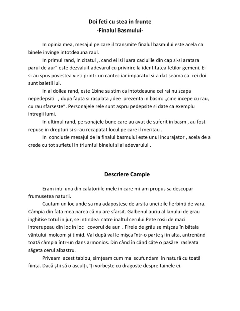 Doi Feti Cu Stea In Frunte Descriere Campie