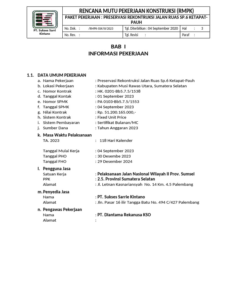 Rencana Mutu Pekerjaan Konstruksi RMPK | PDF