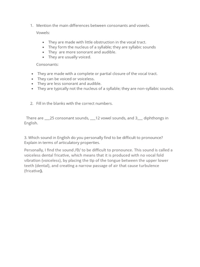 Differences Between Consonants and Vowels | PDF