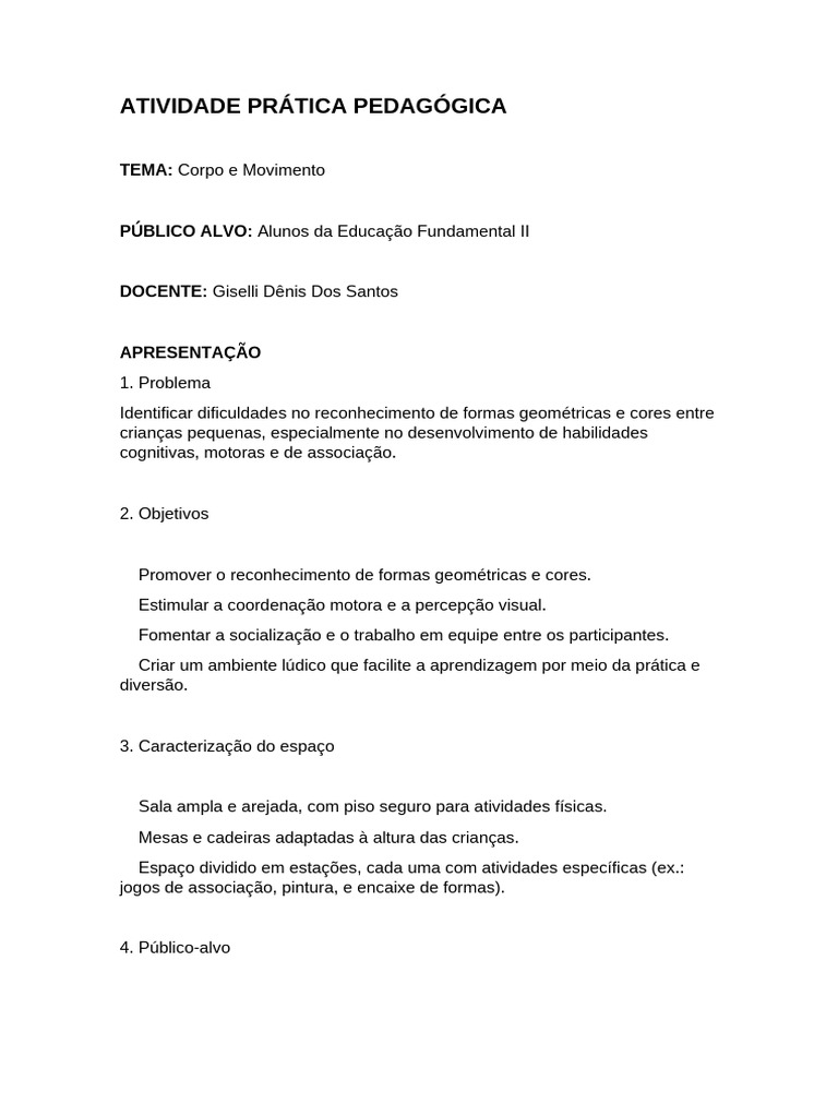 Atividade Lúdica: Formas e Cores na Educação | PDF