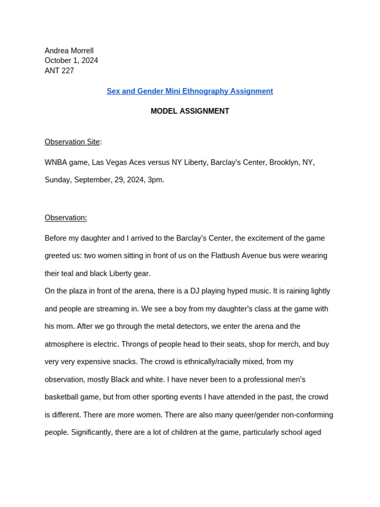 Morrell ANTH 227 Sex and Gender Model Assignment Mini Ethnography | PDF ...