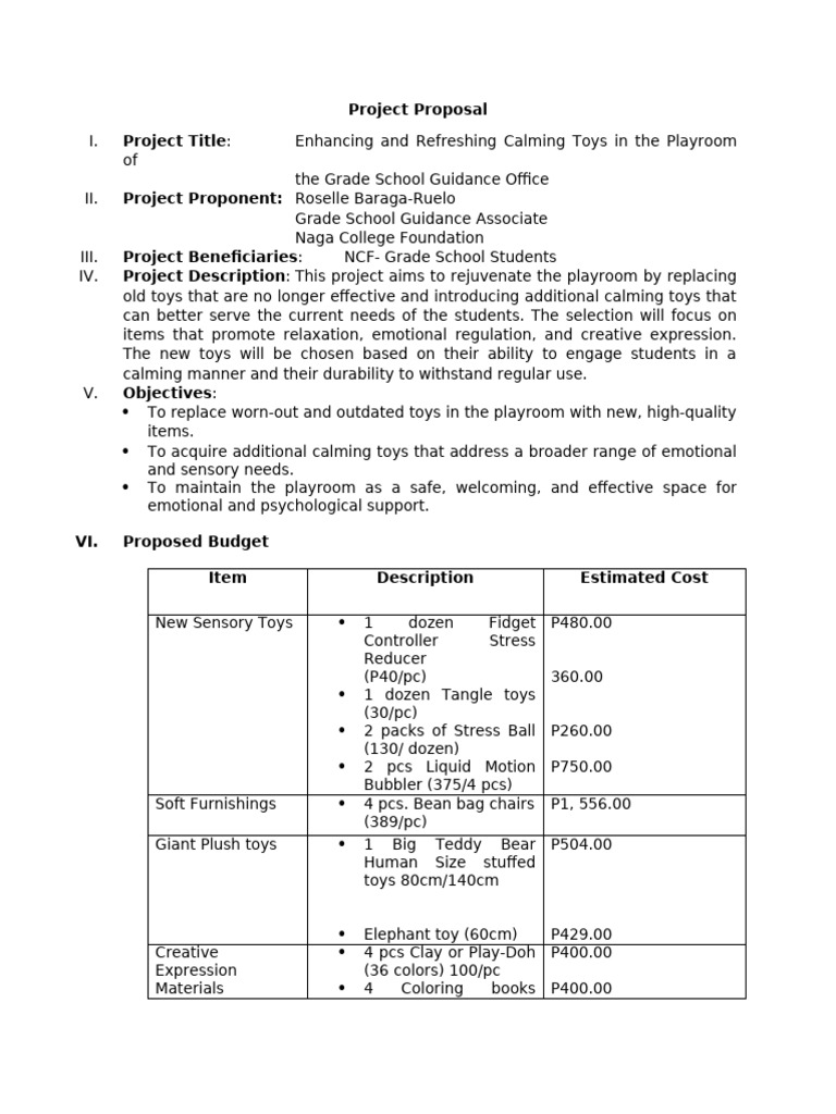 Project Proposal For Playroom | PDF | Toys | Psychology