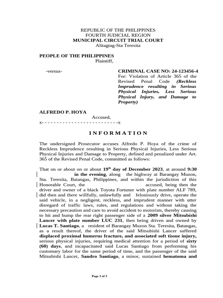 Reckless Imprudence Case Against Hoya | PDF | Government | Judiciaries