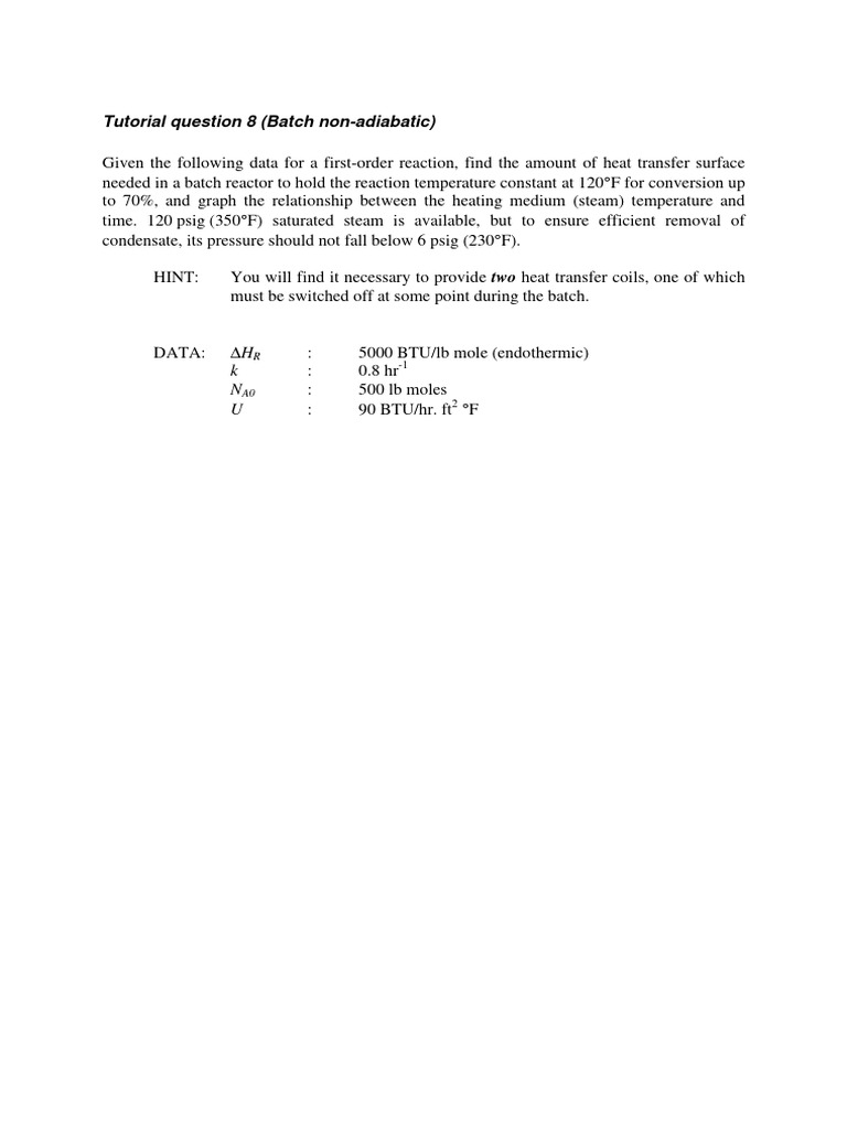 Batch Reactor Heat Transfer Tutorial | PDF