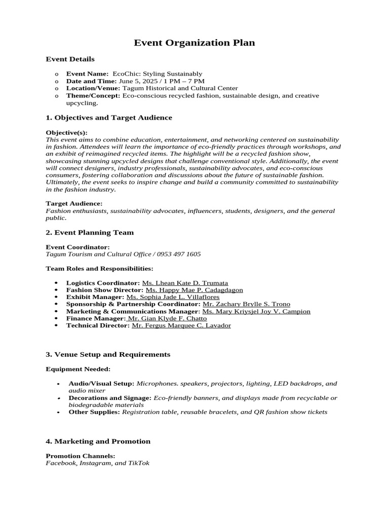 Event Organization Plan | PDF