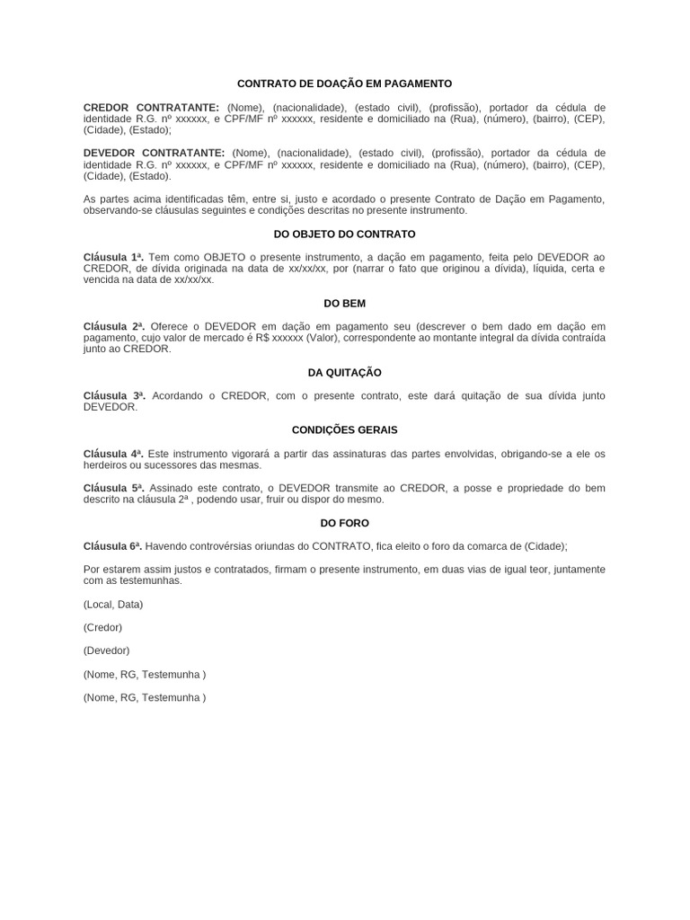 Contrato de Dação em Pagamento | PDF