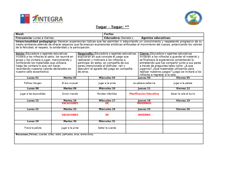 Actividades Lúdicas para Niños en Tugar | PDF