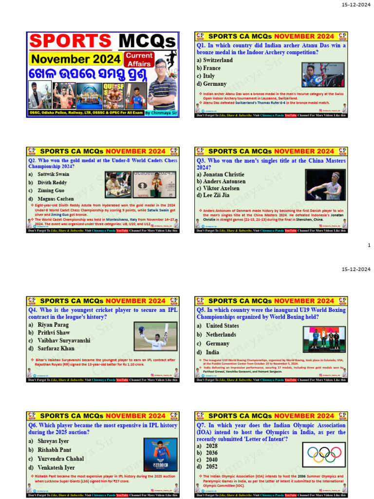 Sports Current Affairs November 2024 | PDF | Sports