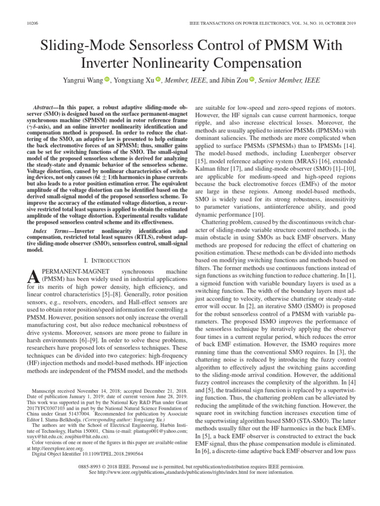 Sensorless Control of PMSM with Inverter Compensation | PDF | Power ...