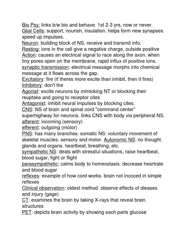 Psychology Shorthand Definitions PDF Neuron Auditory System