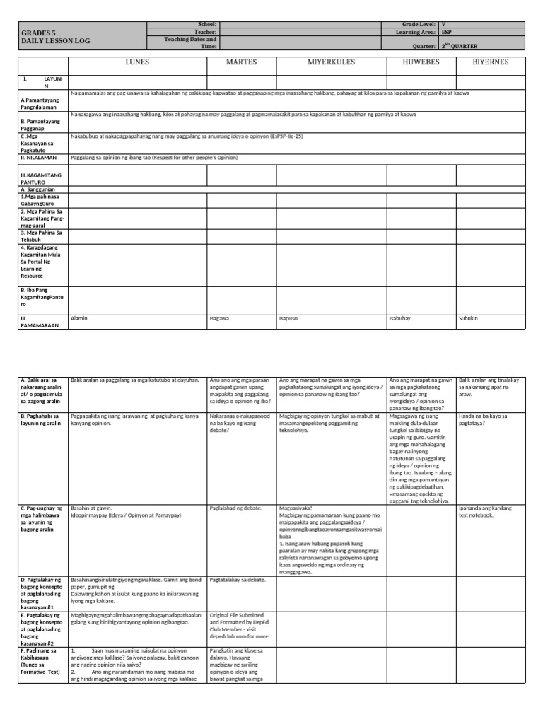 DLL - Esp 5 - Q2 - W5 | PDF
