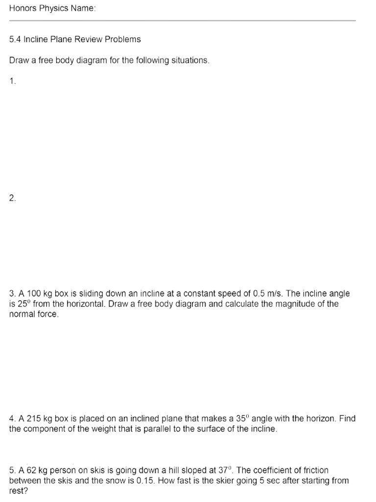 5.4 Incline Plane Problems Blank | PDF