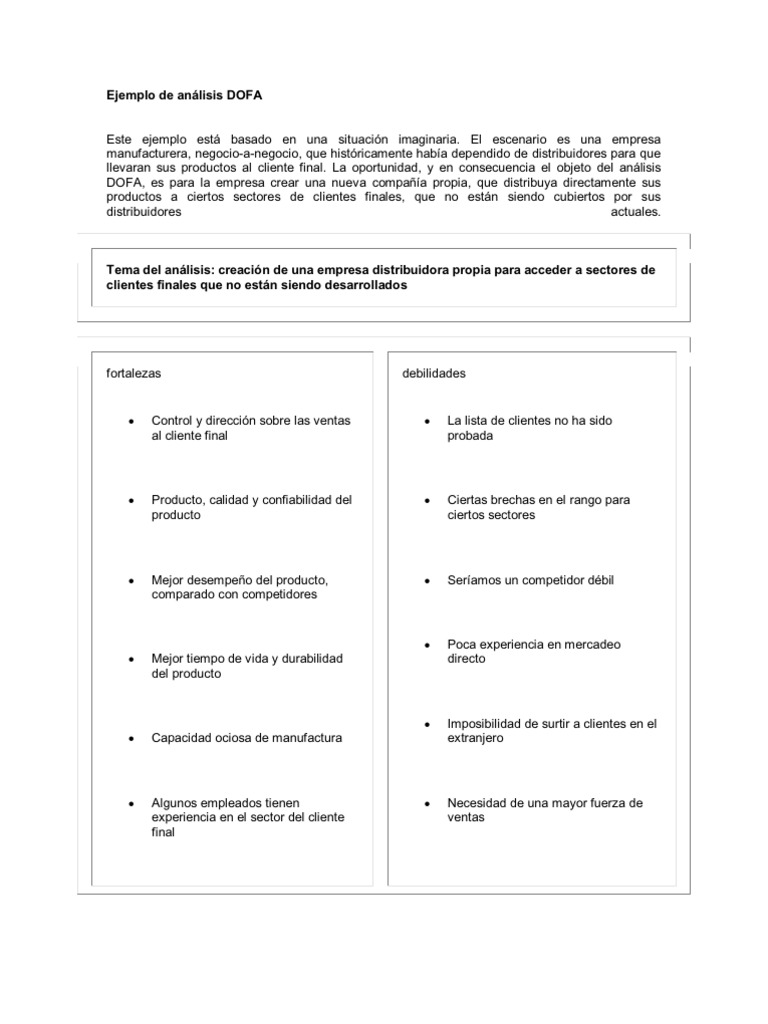Ejemplo de Análisis DOFA | PDF | Análisis FODA | Economias