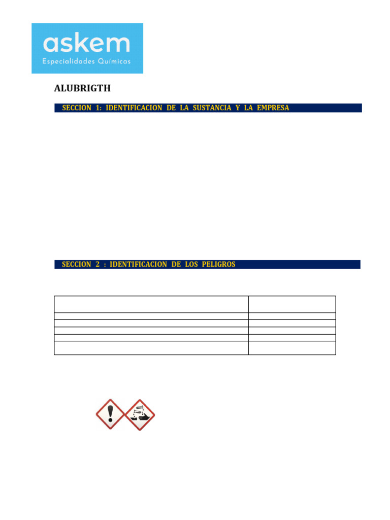 Hoja de Seguridad Alubright: Peligros y Usos | PDF | Sustancias químicas
