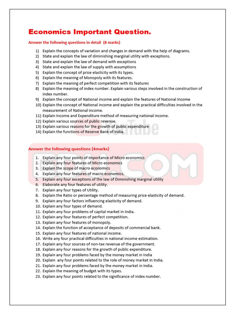 12th Eco Imp Question | PDF | Demand | Elasticity (Economics)